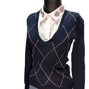 90's Preppy Club Monaco Merino Argyle Diamond Print Sweater S